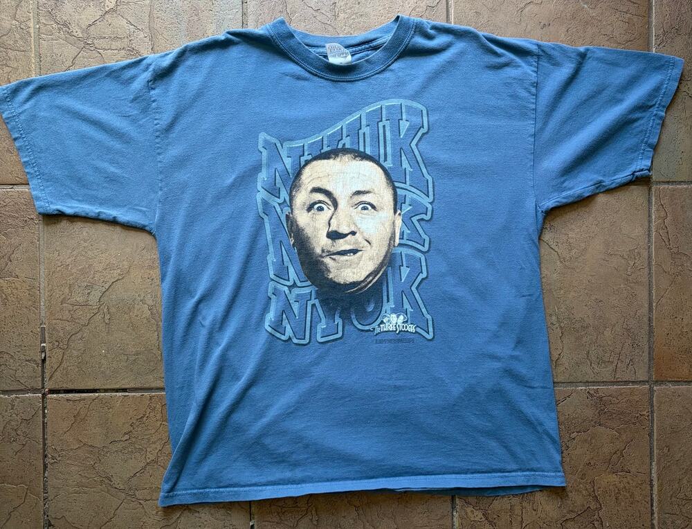 Vintage Three Stooges Curly Face Nyuk Nyuk Nyuk Tee XL Gildan Heavyweight